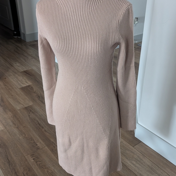 Mock Neck Ribbed Long Sleeve Midi Dress - Blush - Picture 6 of 14